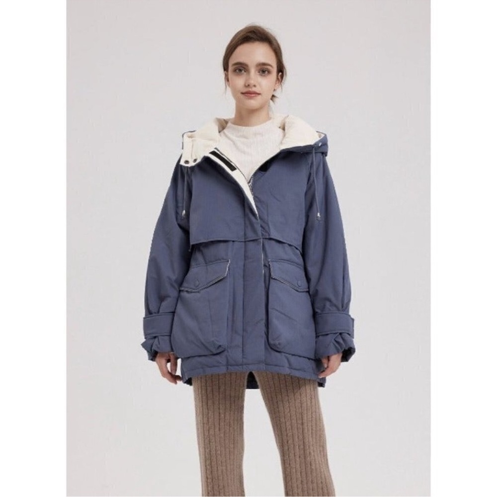 Nap Loungewear Hooded Drawstring Duck Down Filled Parka Coat Hazel Blue Large L
